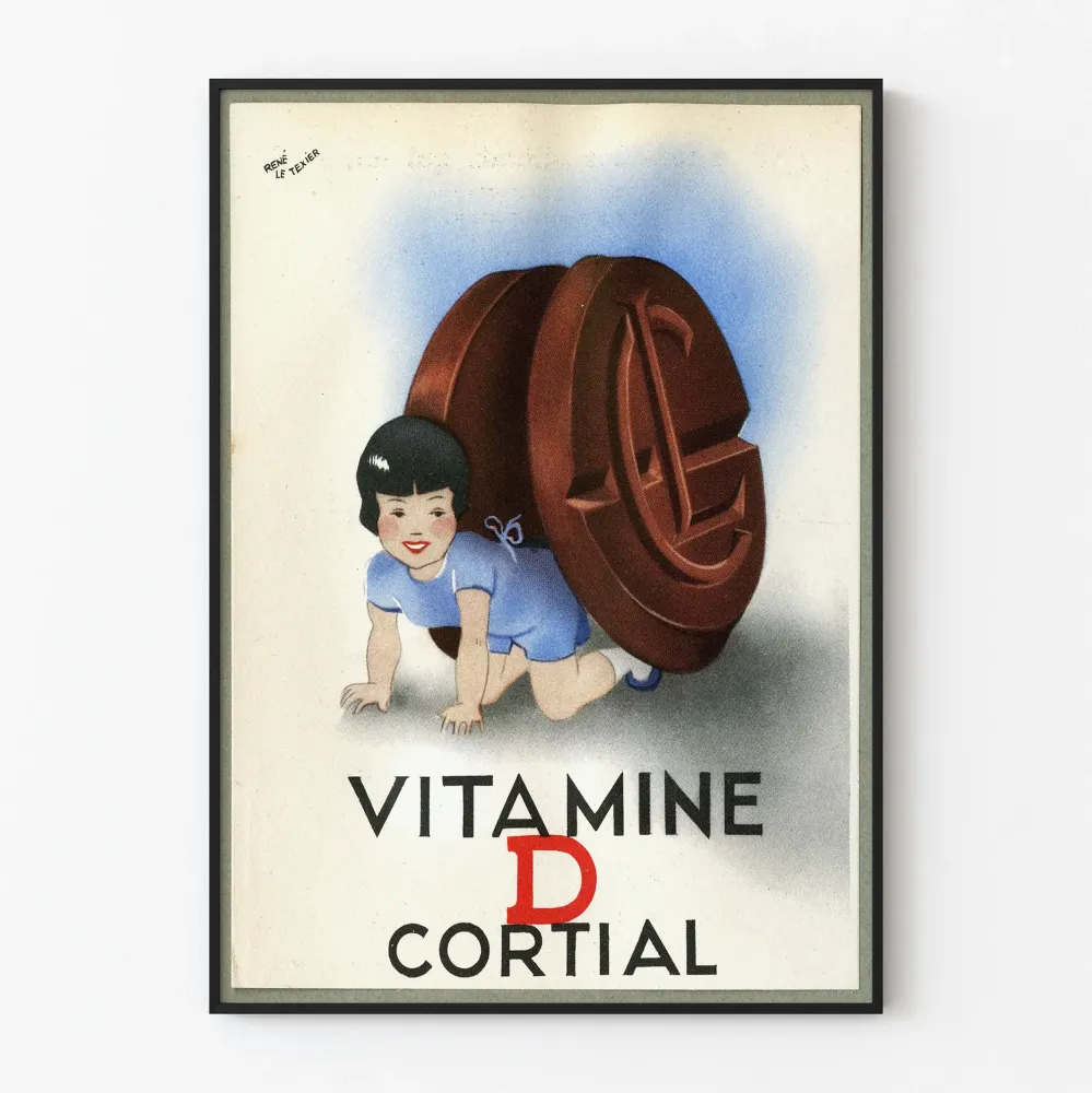 Vintagejuliste Vitamiini D Cortial René Le Texieriltä