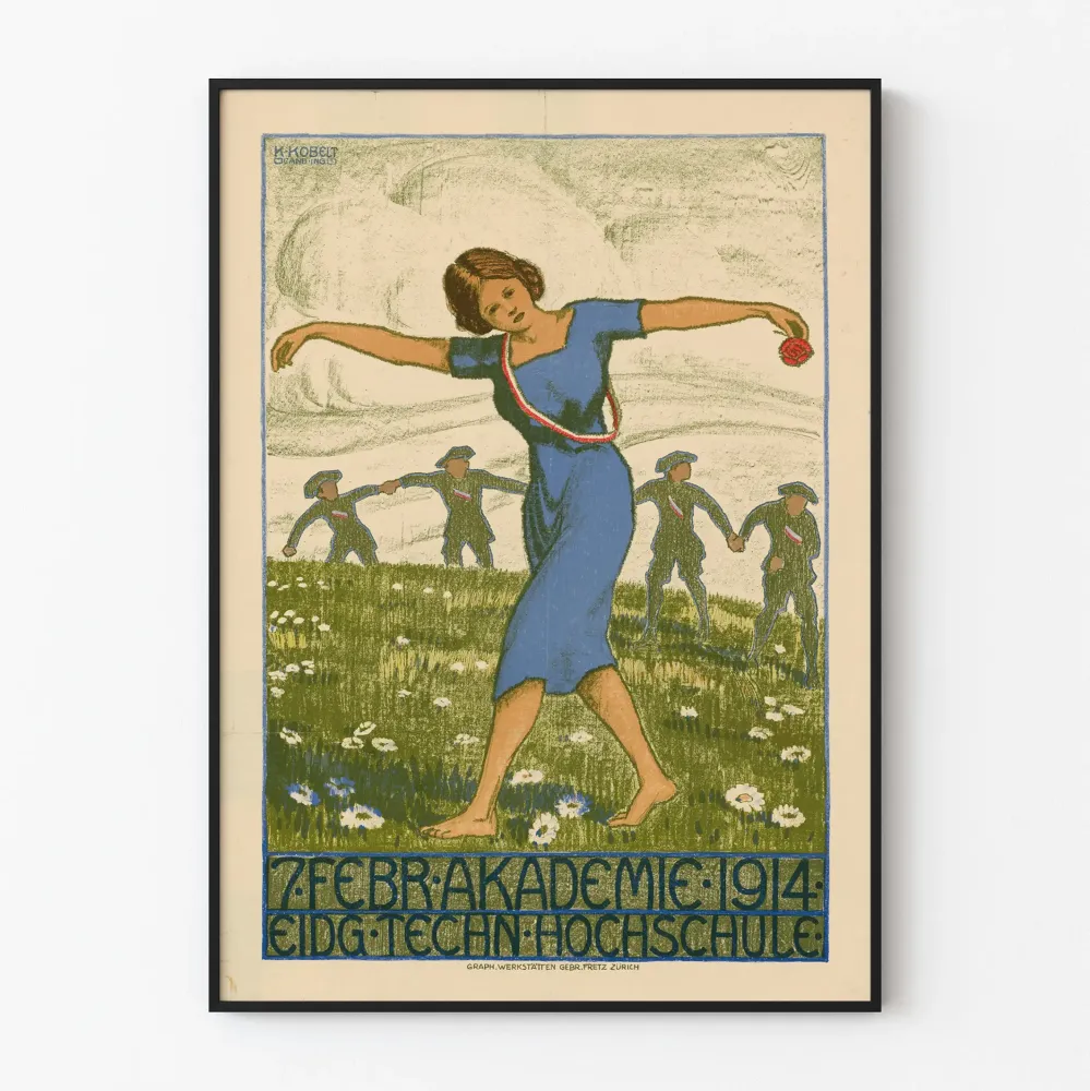 Vintagejuliste vuodelta 1914 Akademie Eidgenössische Hochschule Suisse
