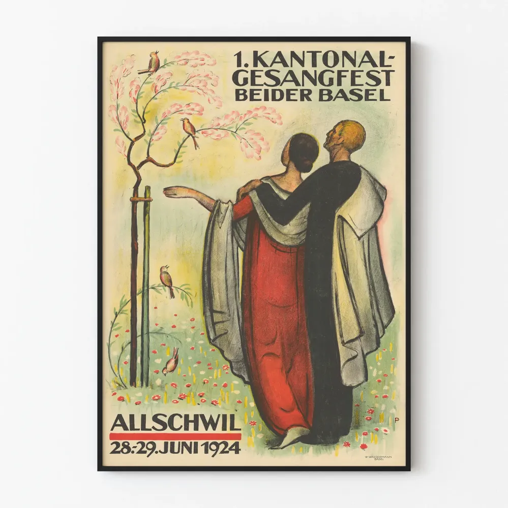 Vintagejuliste vuodelta 1924 Laulukilpailu ensimmäisen piirikunnan Basel-Landschaft Allschwil