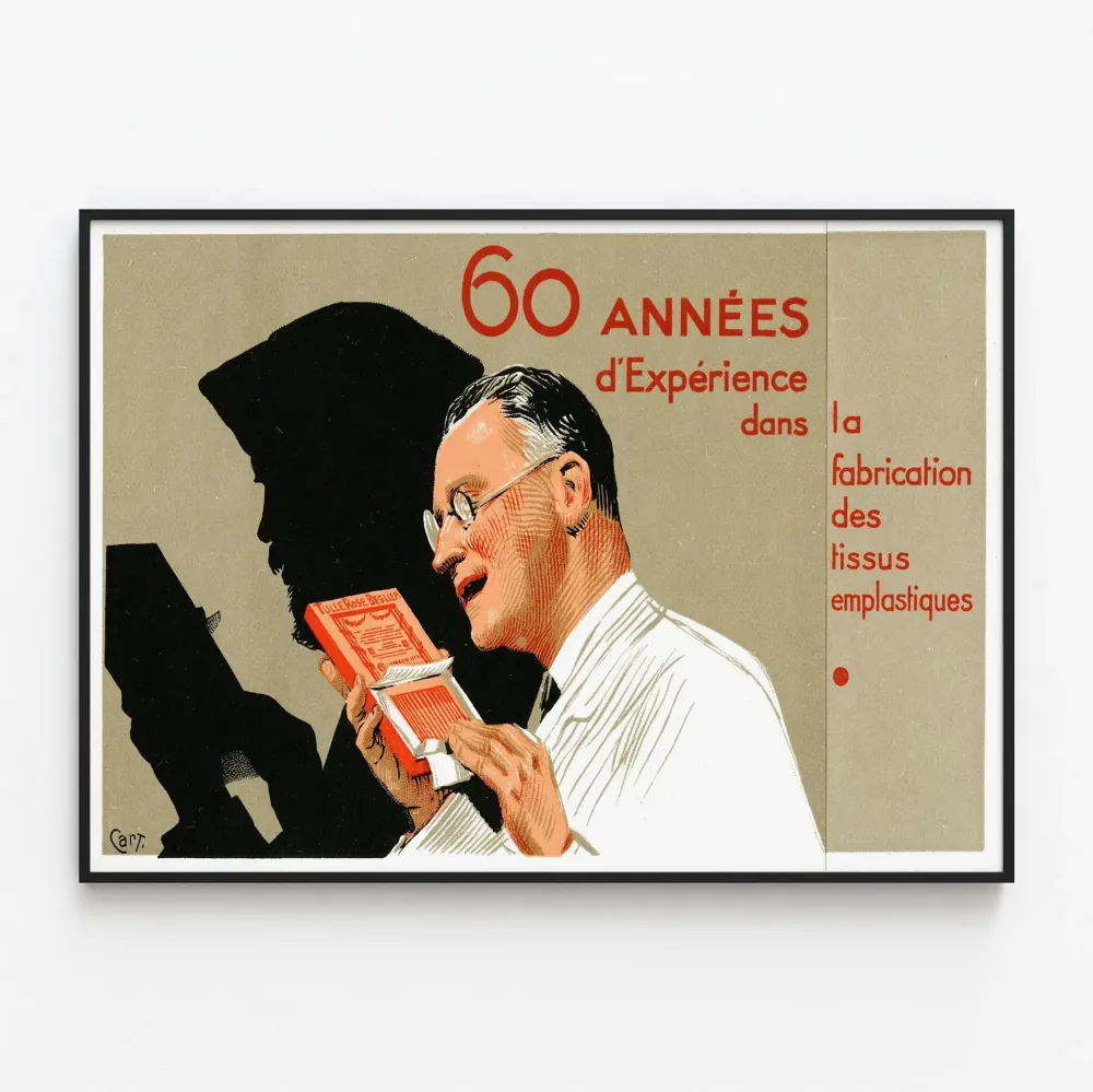 Vintagejuliste 60 vuoden kokemuksella tekstiilien valmistuksesta emplastisista