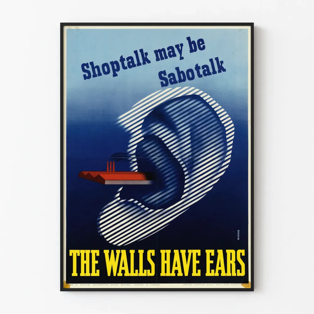Vintagejuliste Walls Have Ears - Alkuperäinen seinäkoristelu