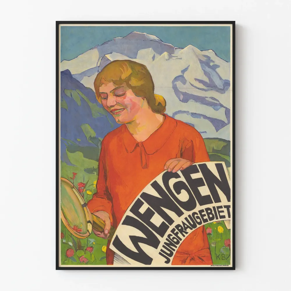 Vintagejuliste Wengen Jungfrau-alueen seinäkoristelu vuori