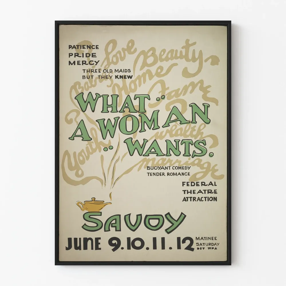 Vintagejuliste What Woman Wants - Tyylikäs seinäkoristelu