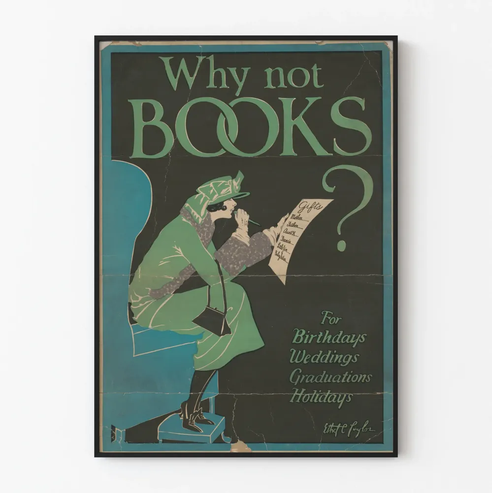 Vintagejuliste Why Not Books, alkuperäinen seinäkoriste lahjoiksi