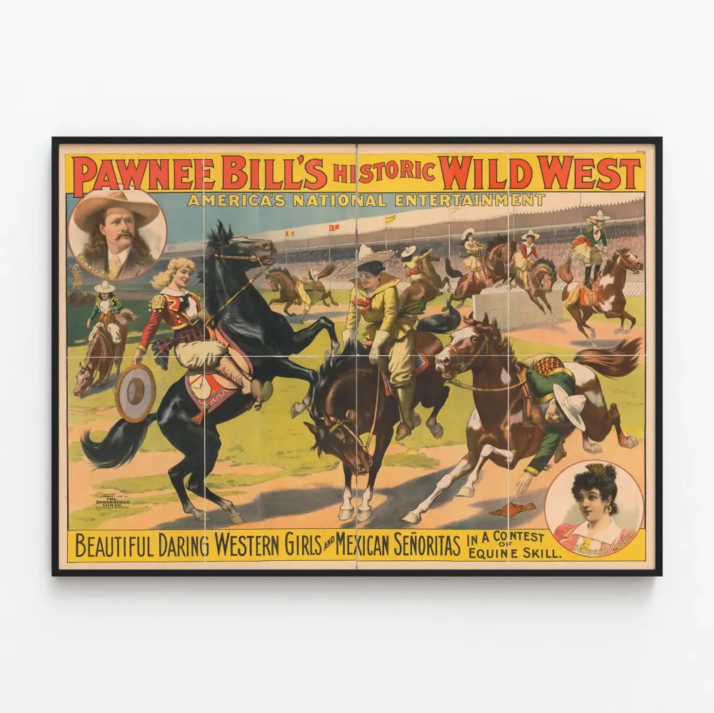 Vintagejuliste Wild West Pawnee Bill - Lännen tytöt ja Señoritat ratsain