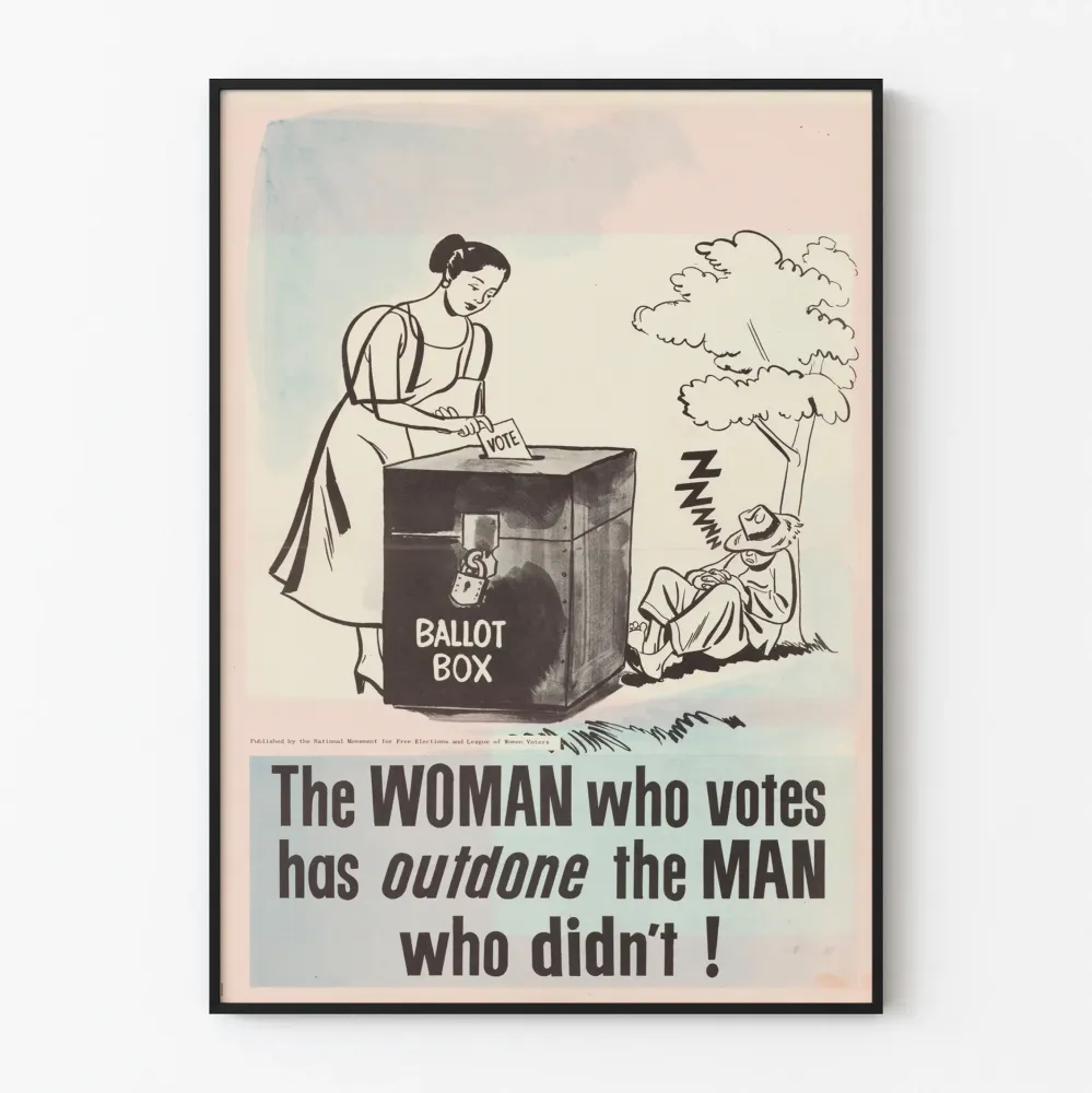 Vintagejuliste ' Woman Who Votes' yhteiskunnalliseen seinäkoristukseen