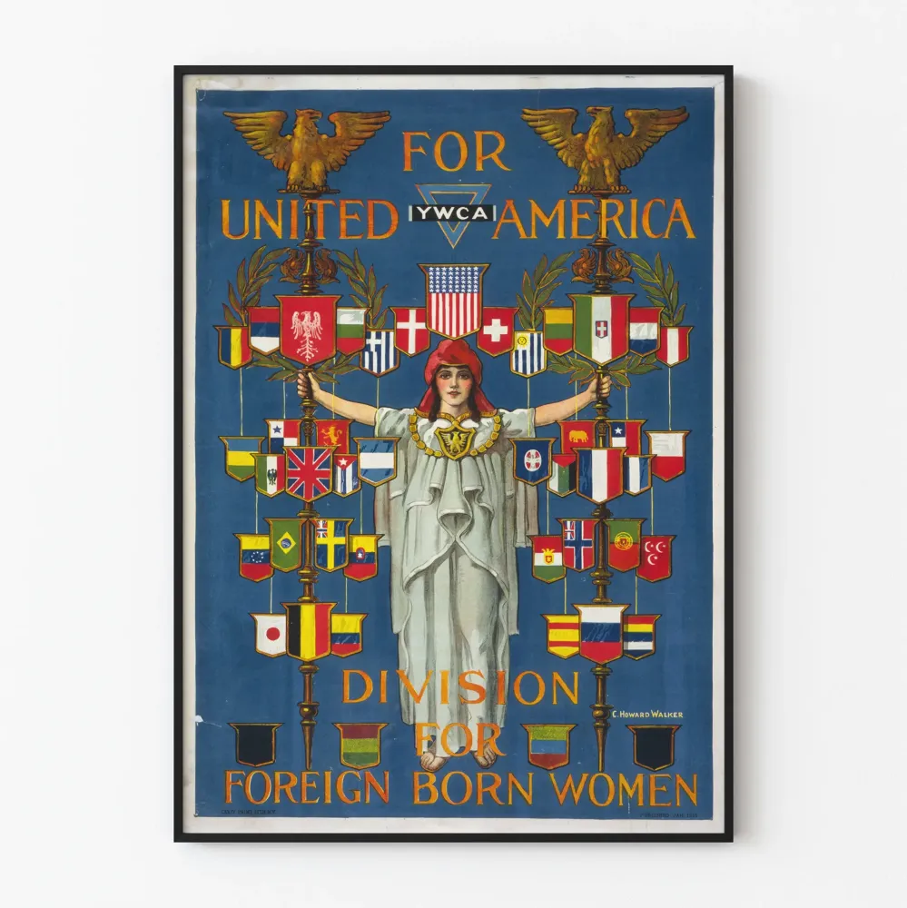 Vintagejuliste Yhdistyneelle Amerikalle - YWCA-naisten ulkomailla syntyneiden osasto