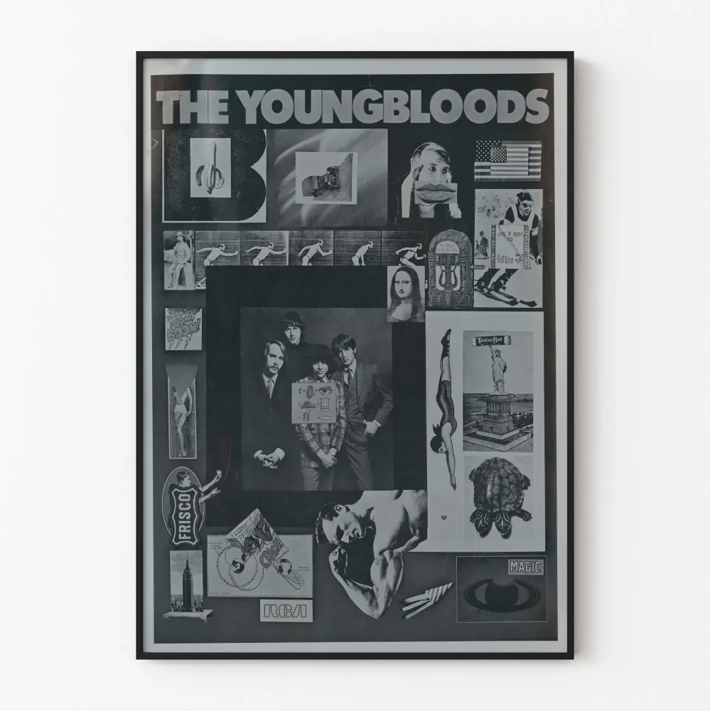 Vintagejuliste Youngbloodsin ikonikkisista kollaasiteoksista