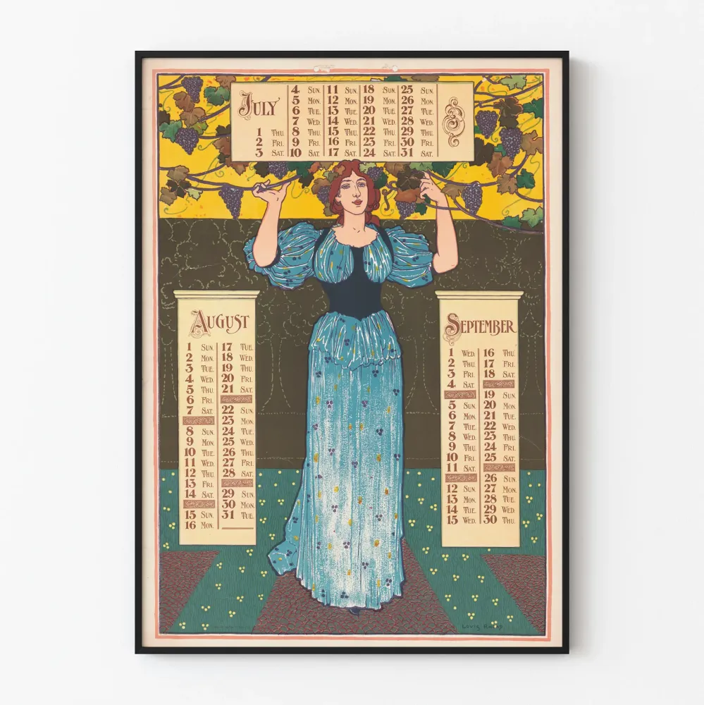 Vintagekalenteri juliste 1897 - heinäkuu, elokuu, syyskuu