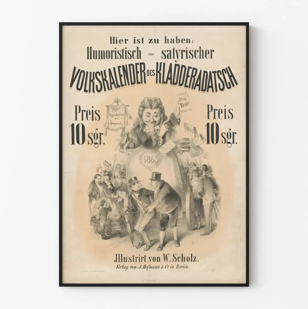 Vintagekalenteri satiirinen juliste 1865 seinäkoriste