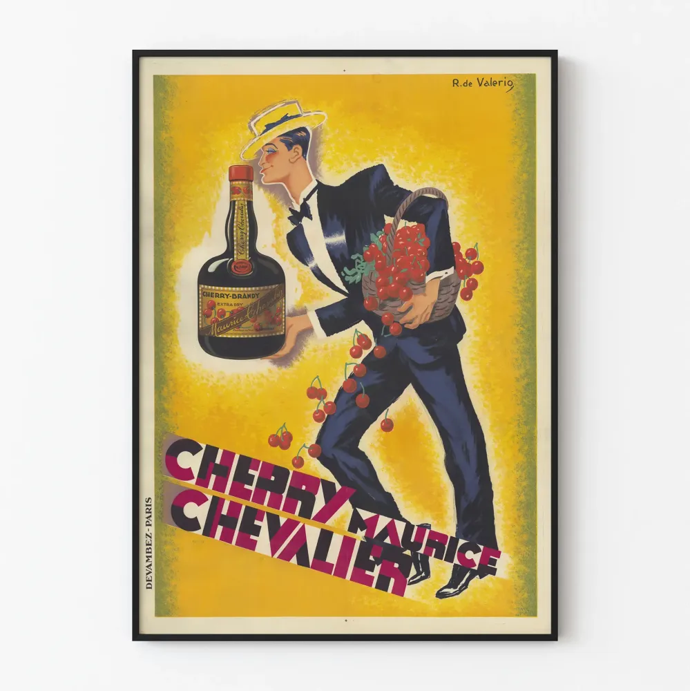 Vintage-kirjaillu Cherry Maurice Chevalier - Retro-seinäkoriste
