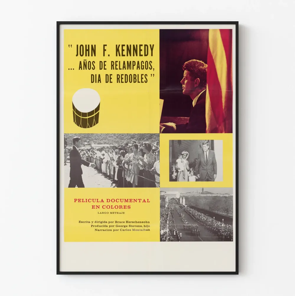 Vintagemainen dokumenttijuliste John F. Kennedy väreissä