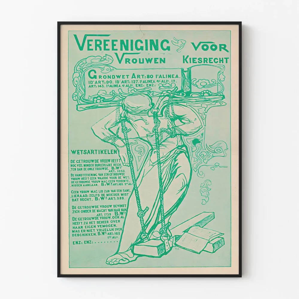 Vintagemainen feministinen juliste naisten äänioikeudesta