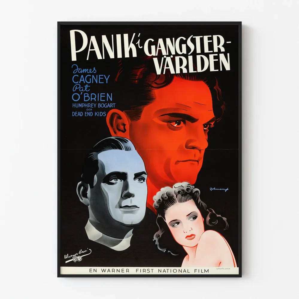 Vintagemainen gangster-elokuvajuliste kaksivärisellä vaikutelmalla