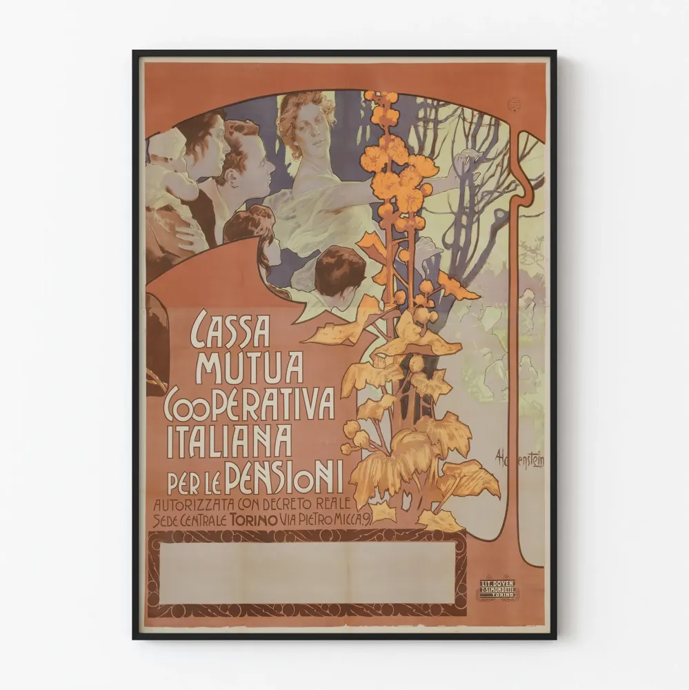 Vintagemainen italialainen koristejuliste Cassa Mutua Cooperativa varten
