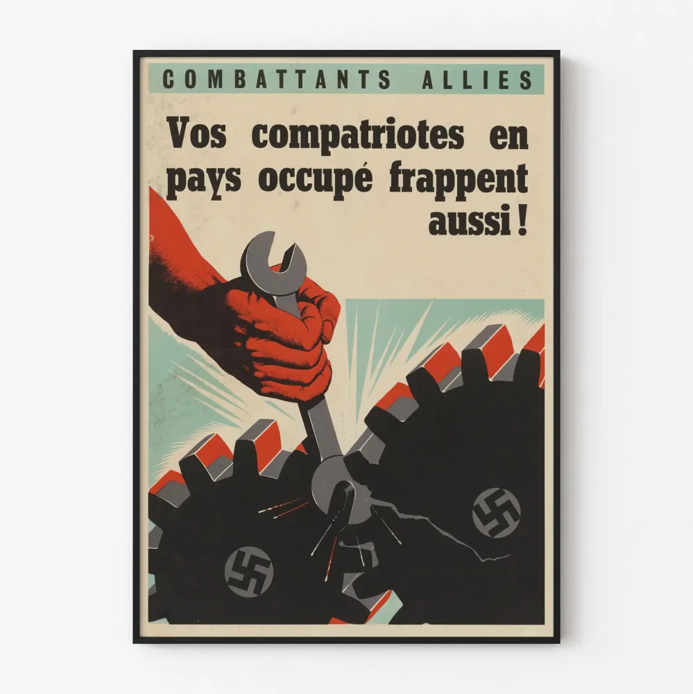 Vintagemainen juliste liittoutuneiden taistelijoiden vastustuksesta natsisotaa vastaan
