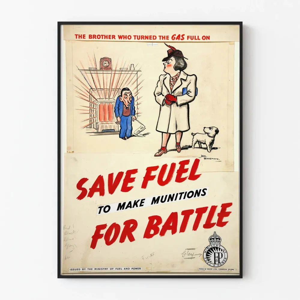 Vintagemainen juliste polttoaineen säästämisen tietoisuuden lisäämiseksi