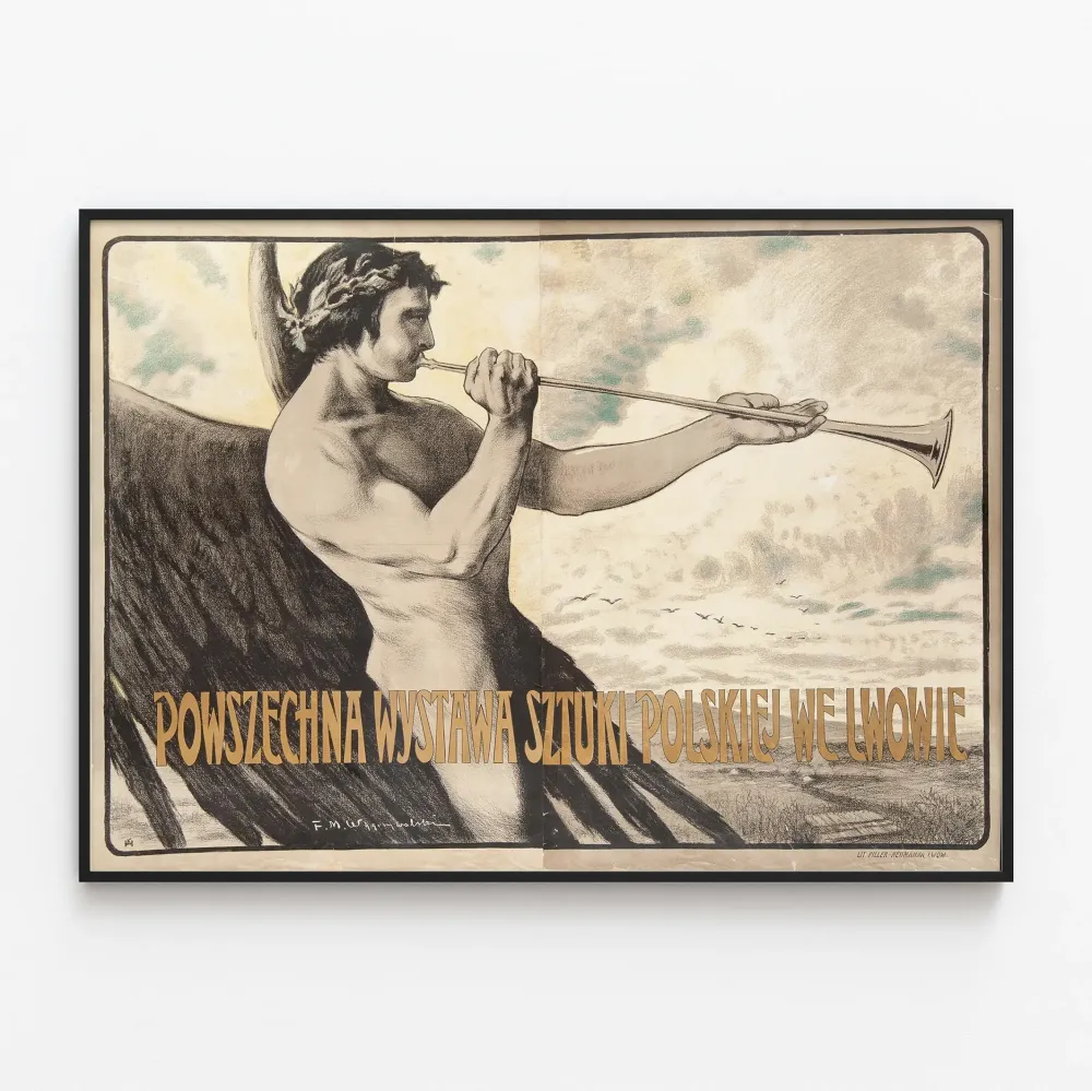 Vintagemainen juliste puolalaisen taidenäyttelyn Lwówissa