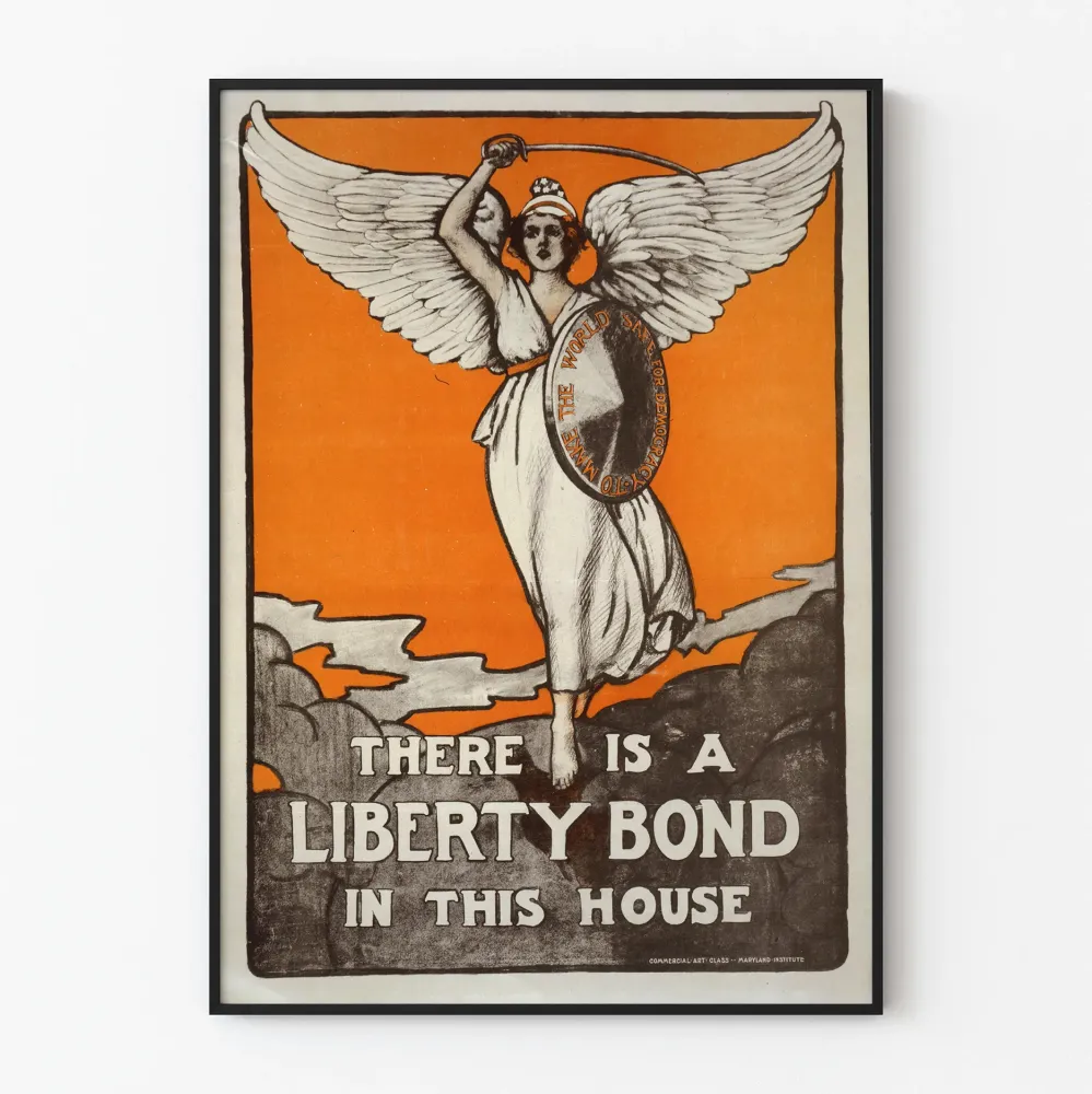 Vintagemainen Liberty Bond -juliste patriotiseen seinäkoristukseen