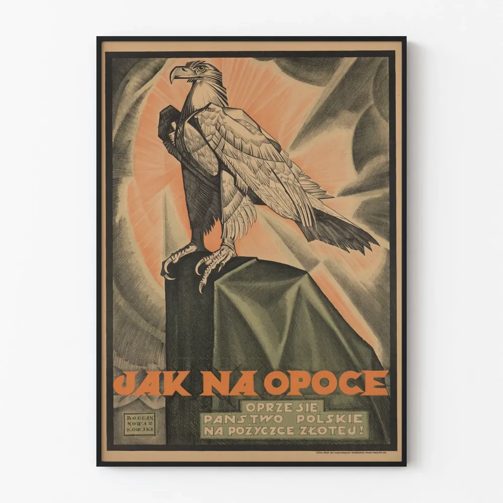 Vintagemainen patriotinen juliste kotkan kanssa kiven päällä
