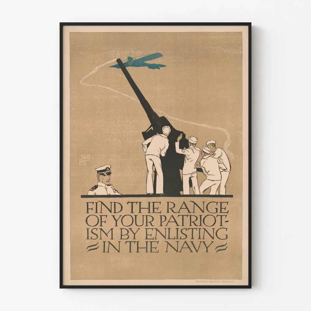 Vintagemainen patriotinen juliste merivoimien palvelukseen liittymiseen