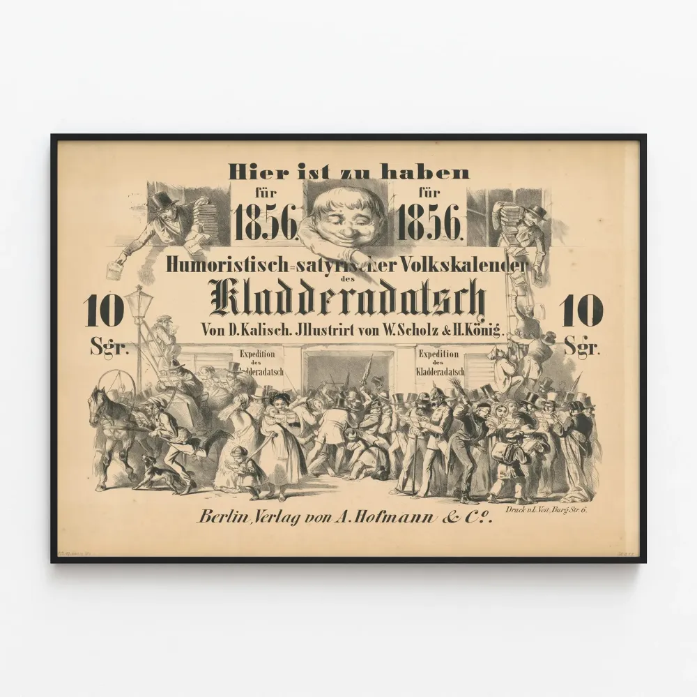 Vintagemainen satiirinen juliste Kladdderadatsch 1856