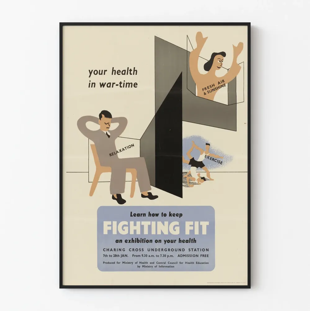 Vintagemainen terveysjuliste sodan aikana - Fighting Fit