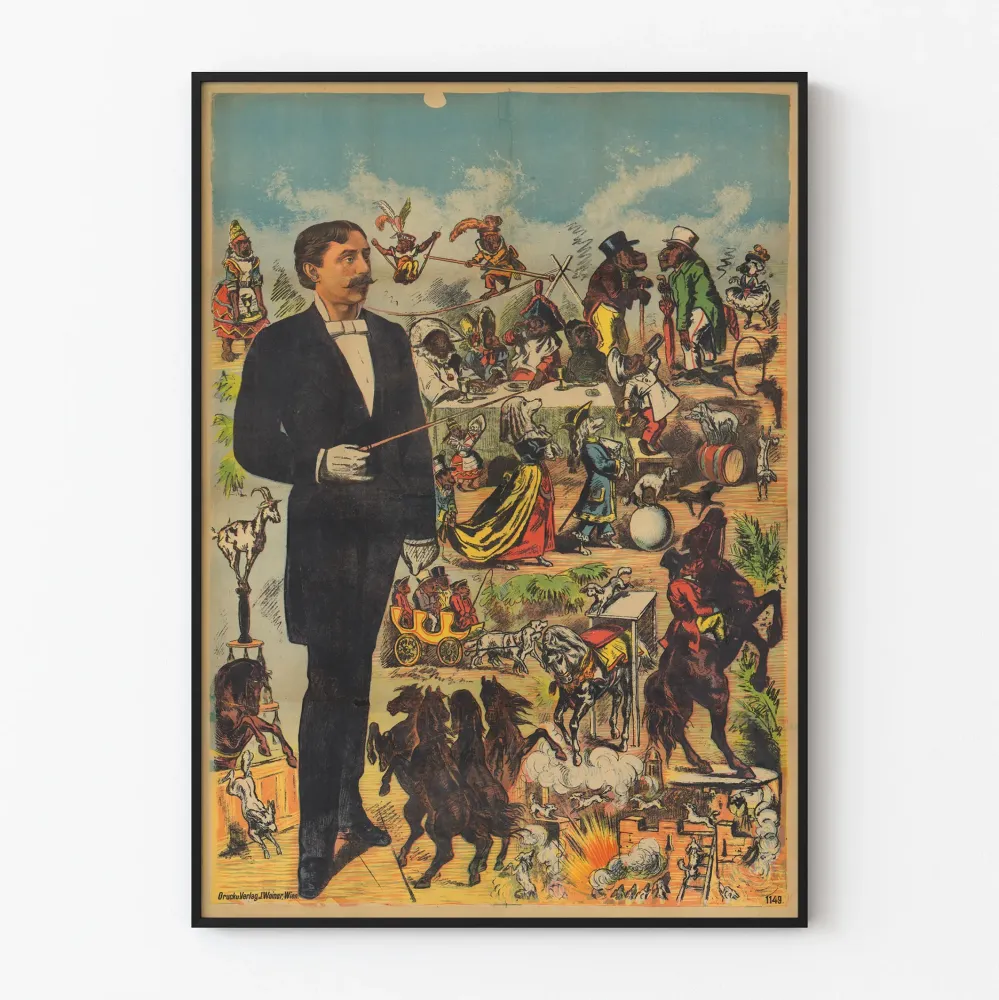 Vintagemainen värikäs eläinaiheinen juliste