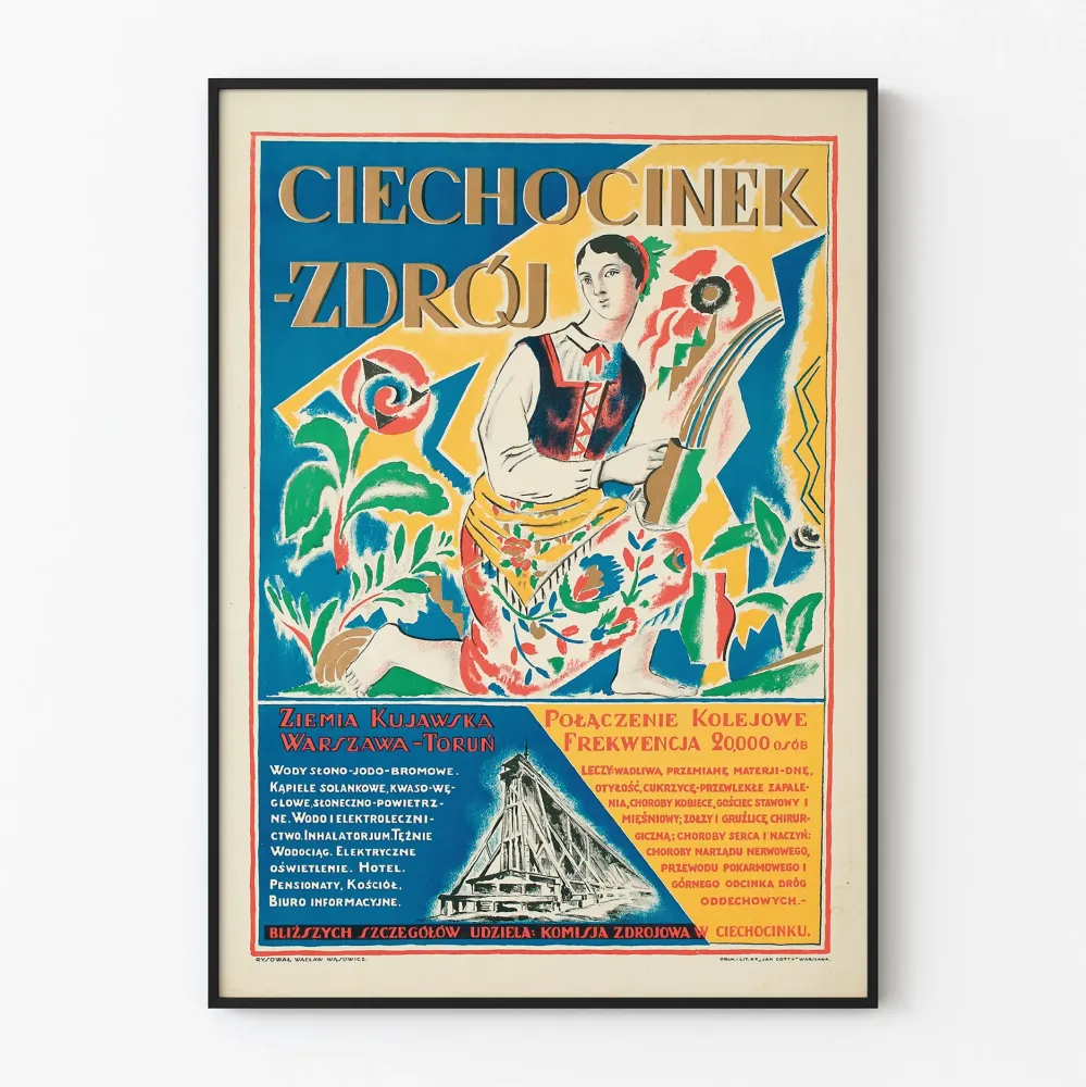 Vintagemainos Ciechocinek-Zdrój värikäs seinäkoristelu juliste