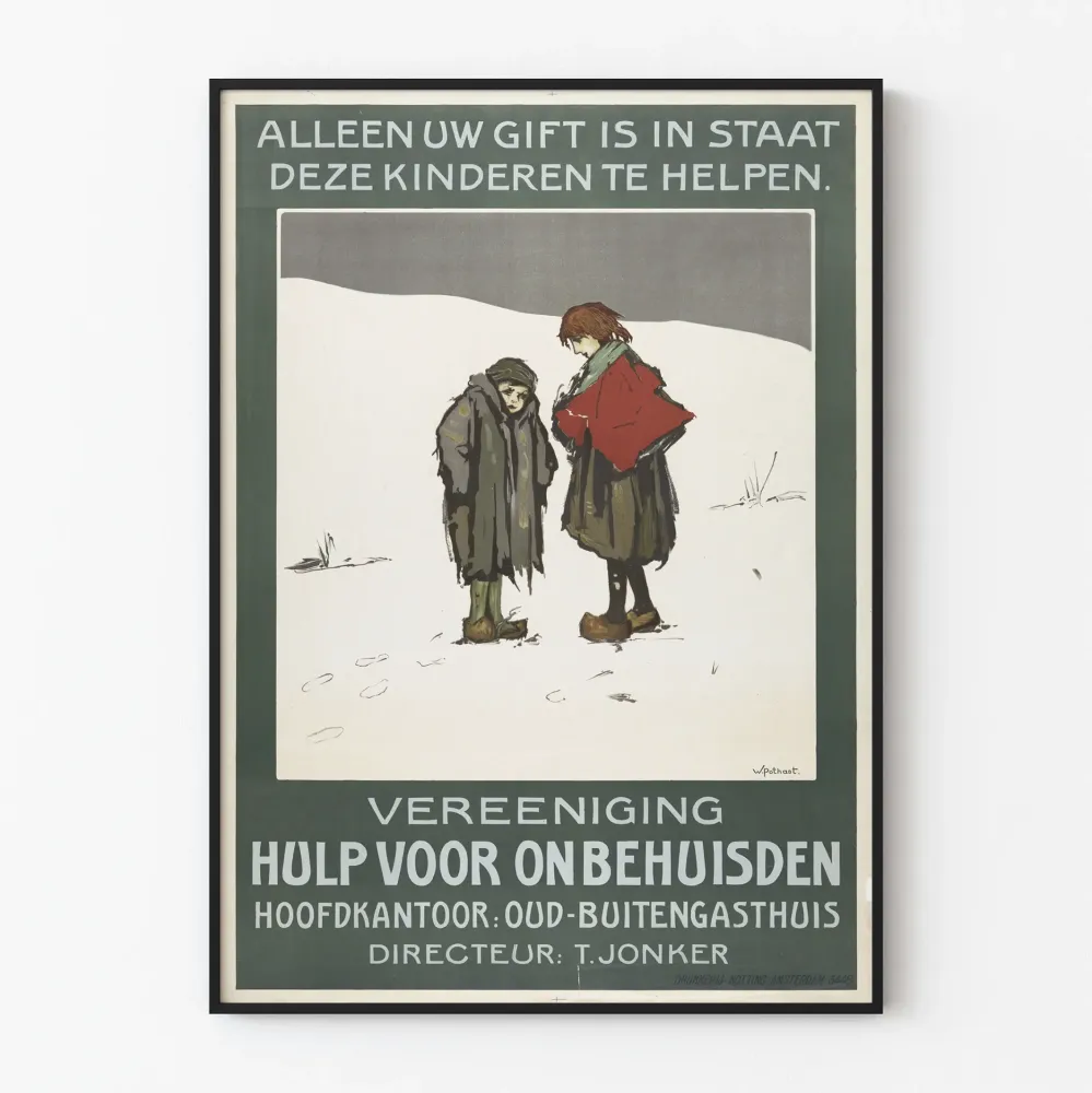 Vintagemainos juliste kodittomien lasten auttamiseksi