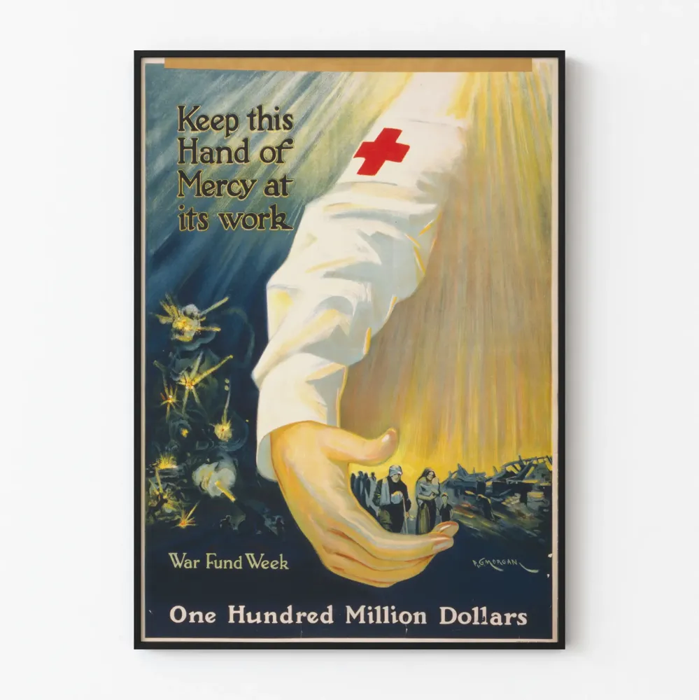 Vintagemainos Red Cross - Sota ja avunanto -keräysjuliste