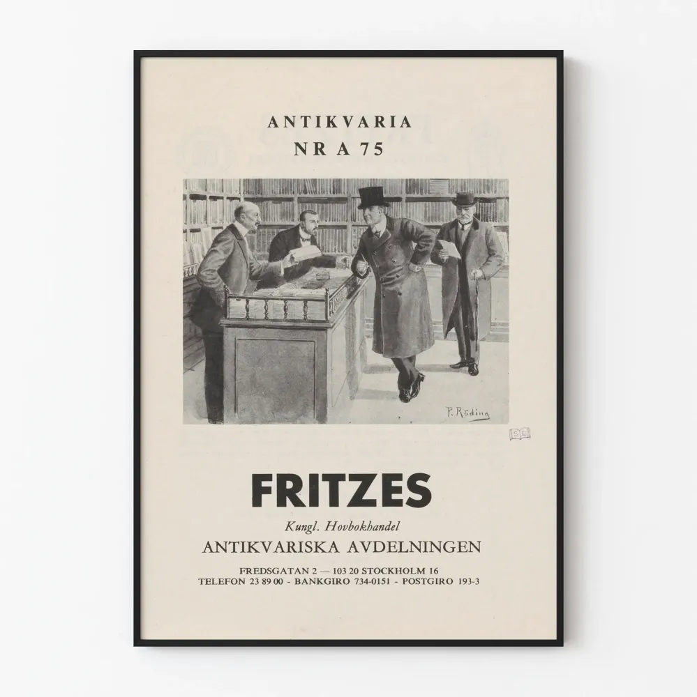 Vintagemainos vanhasta kirjakaupasta - Kirjan ja asiakkaiden kohtaus