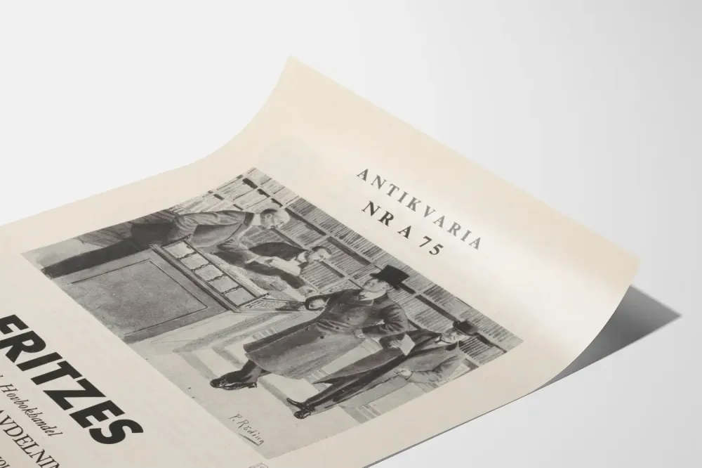 Vintagemainos vanhasta kirjakaupasta - Kirjan ja asiakkaiden kohtaus