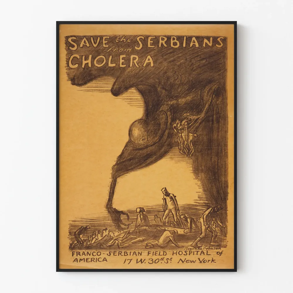 Vintagemainosjuliste "Pelasta serbialaiset koleralta"