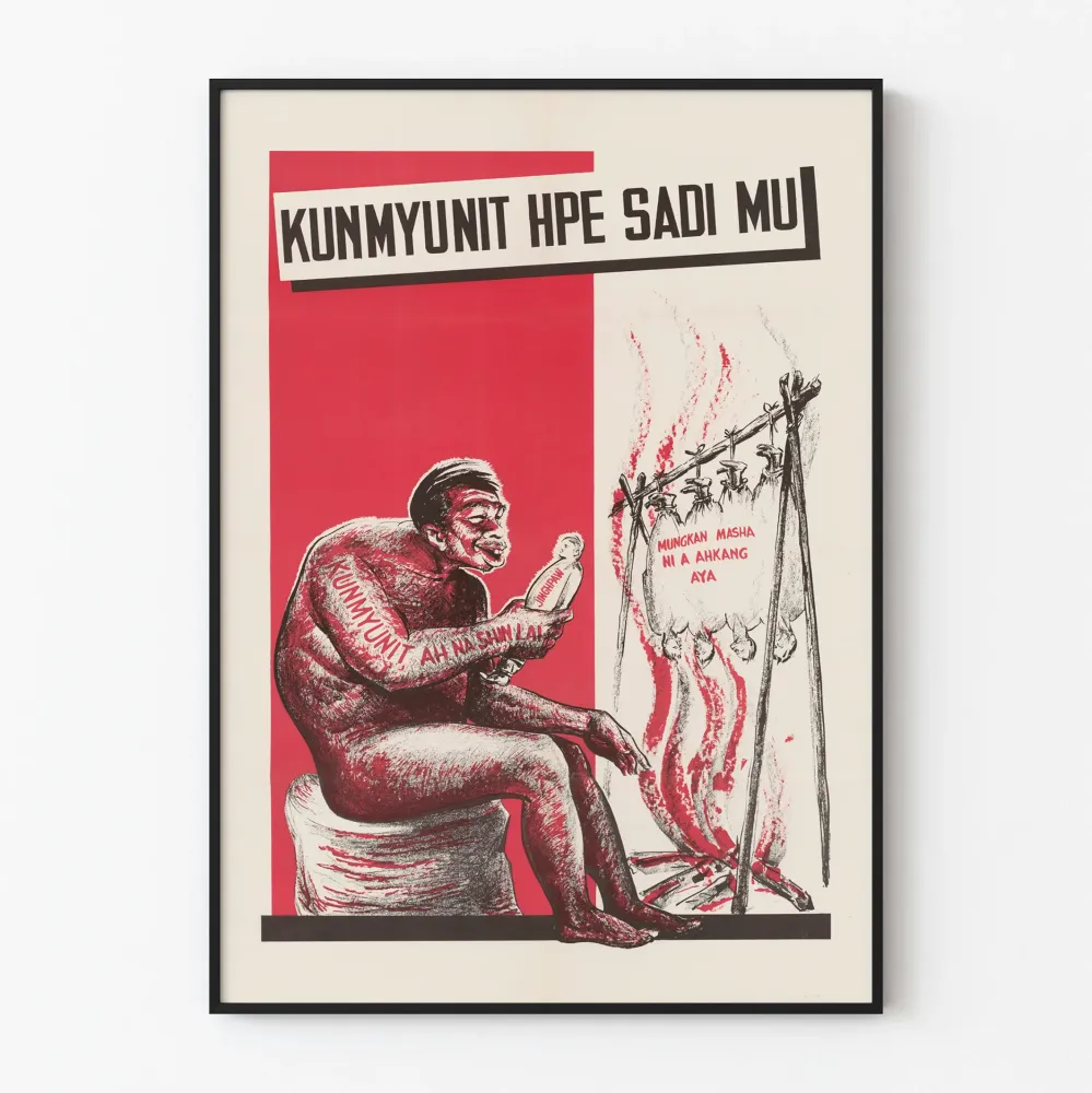 Vintagemainosjuliste puna- ja mustavalkoisena