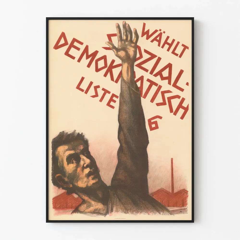 Vintagemainosos demokratian sosiaalisen kampanjan juliste Wahl Lista 6