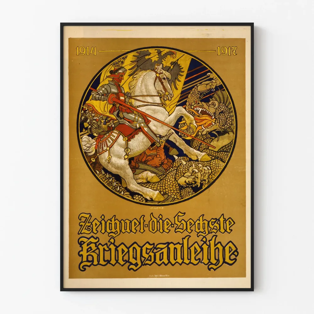 Vintagemilitaarinen juliste 1914–1917 seinäkoriste ritari ja lohikäärme