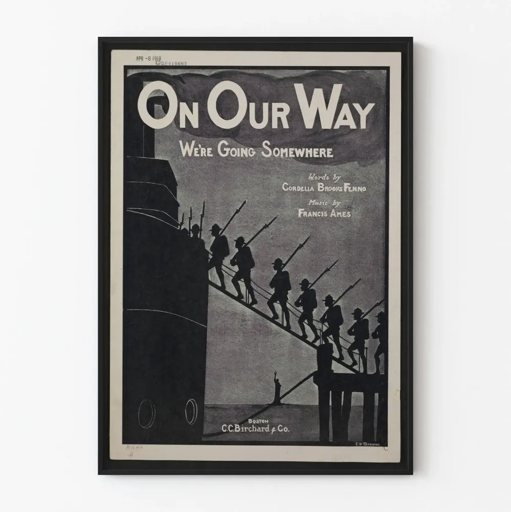 Vintagemilitaarinen juliste 'On Our Way We're Going Somewhere'