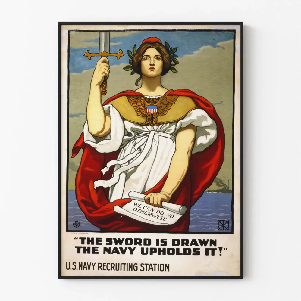 Vintagemilitaarinen juliste " Sword is Drawn" seinäkoriste laivastolle