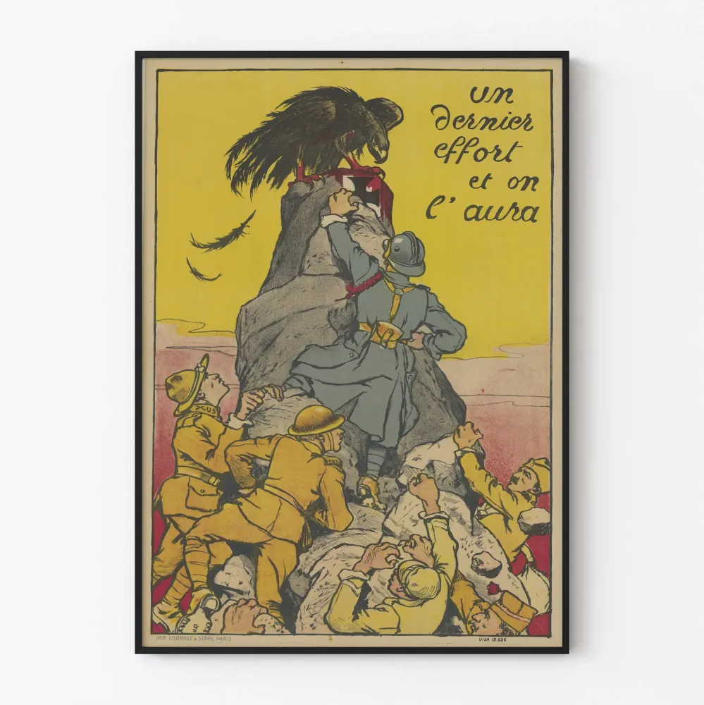 Vintagemilitaarinen juliste Viimeinen ponnistus, niin se on saavutettu