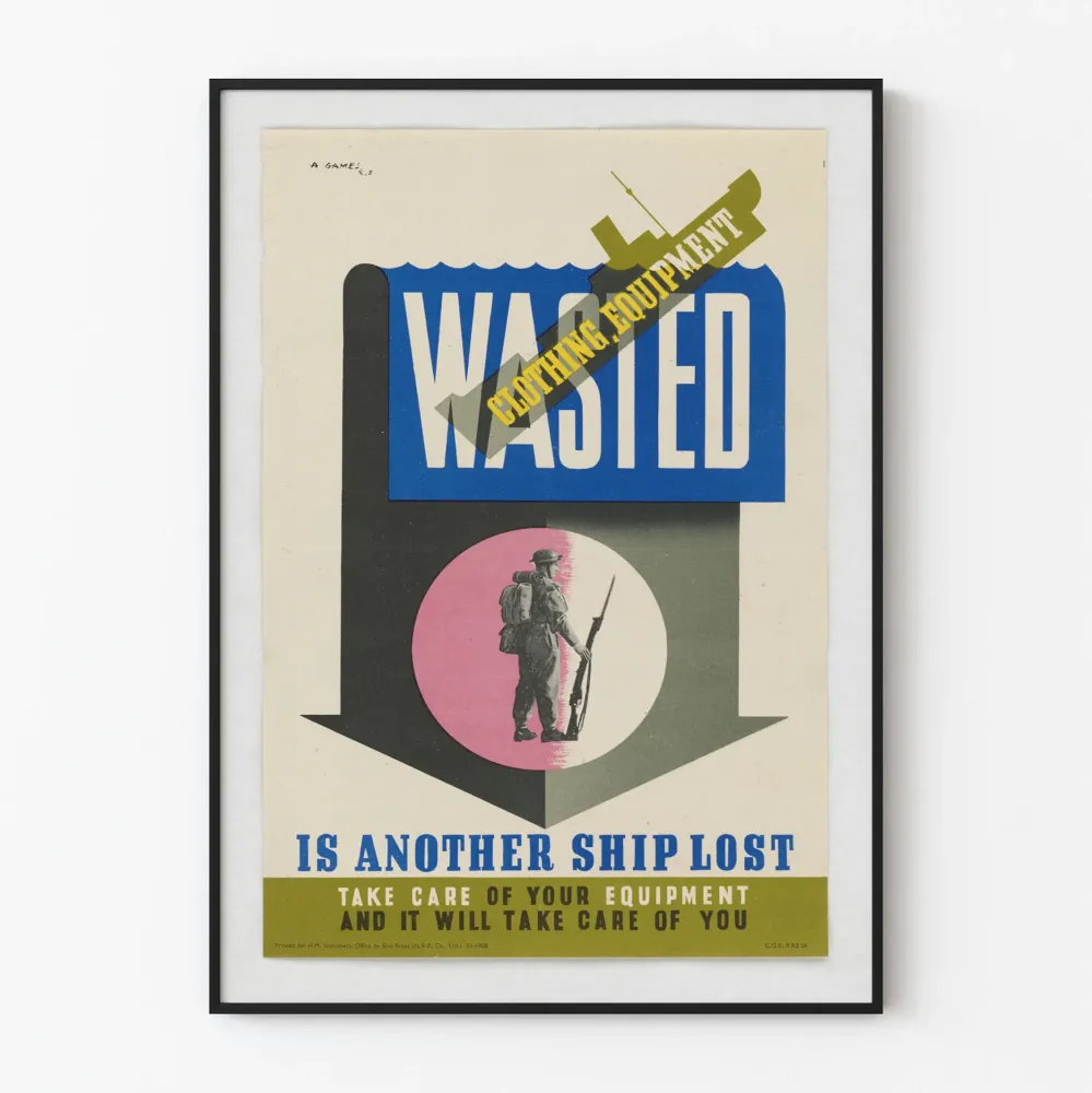 Vintagemilitaarinen juliste Wasted Clothing Equipment