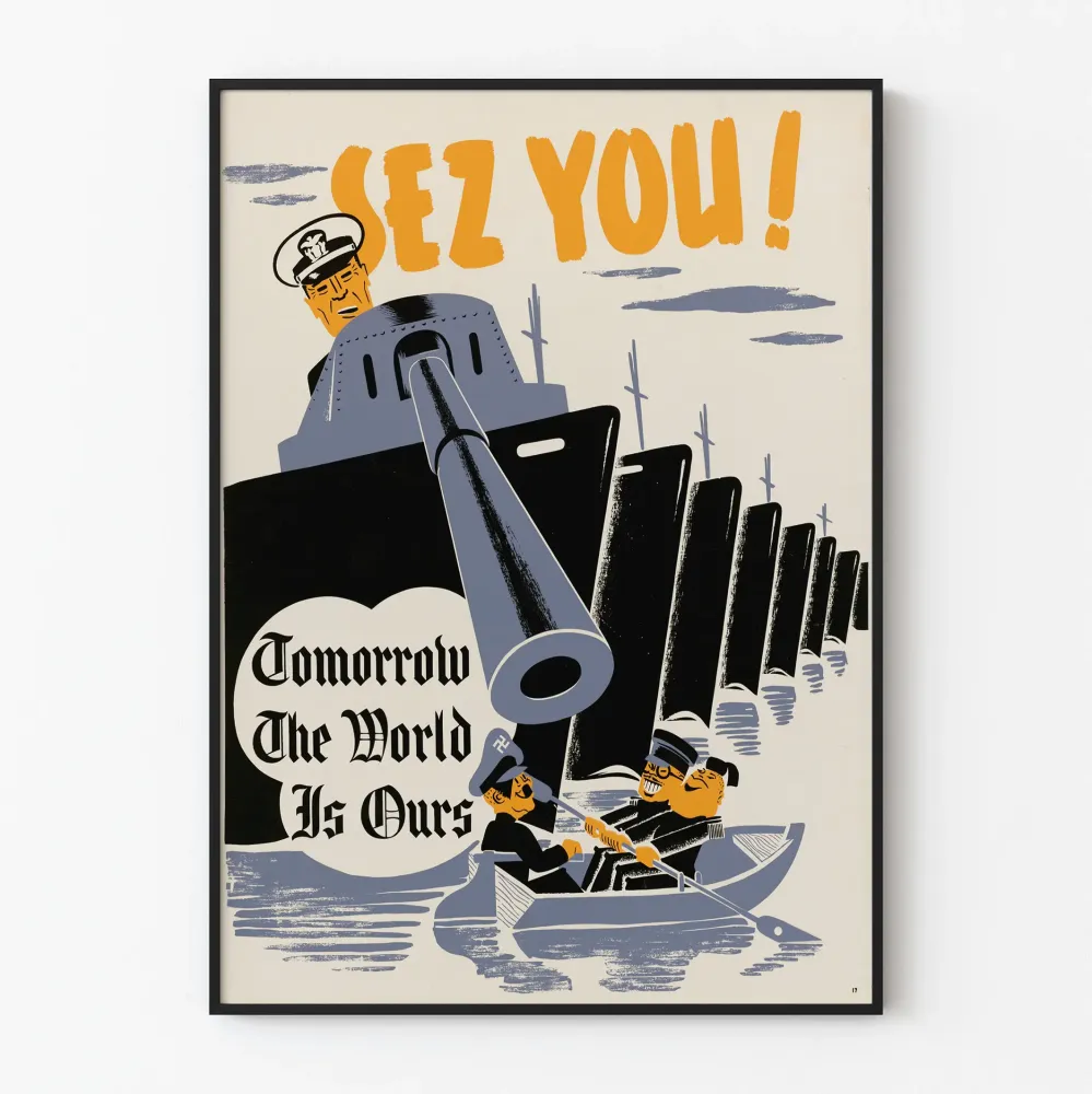 Vintagemilitaarinen propagandajuliste « Huomenna maailma on meidän »