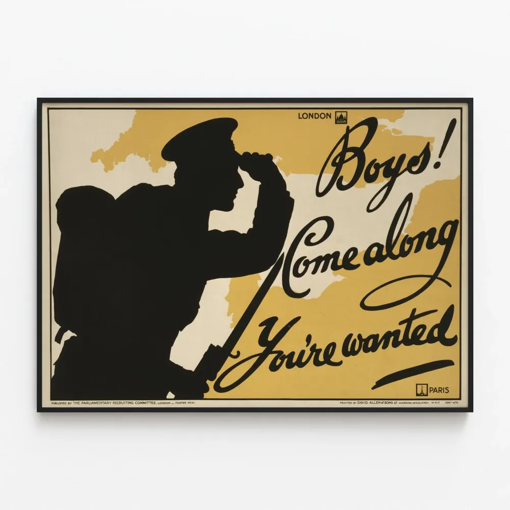 Vintagemilitaarinen siluettijuliste rekrytointikutsulla