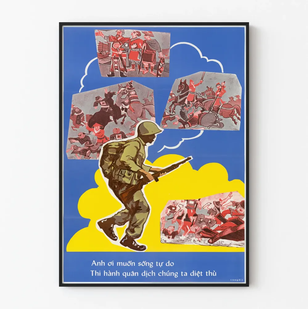 Vintagemilitarin rekrytointijuliste taistelijalla toiminnassa
