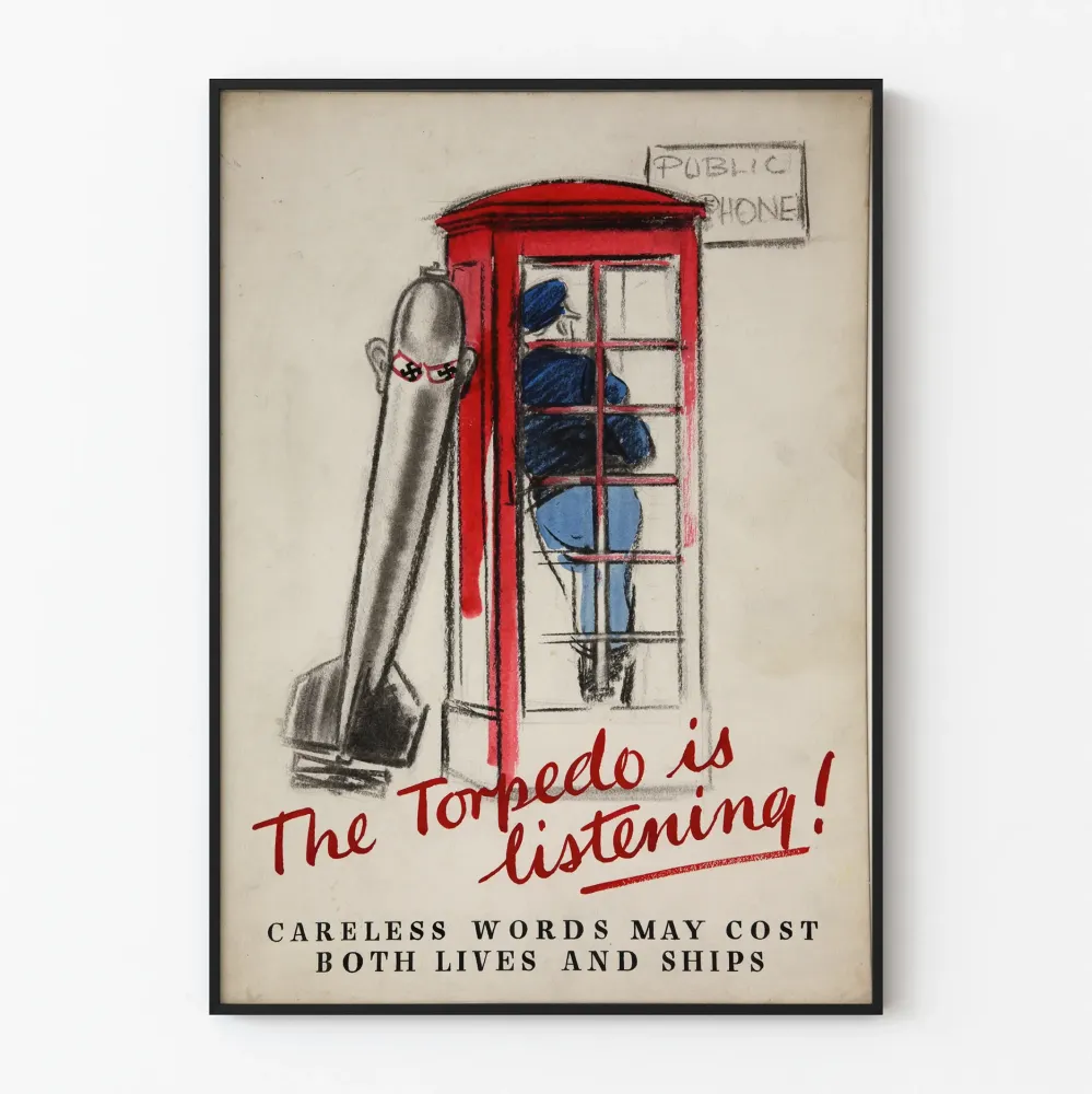 Vintagemilitaristinen tietoisuusjuliste Torpedo is Listening