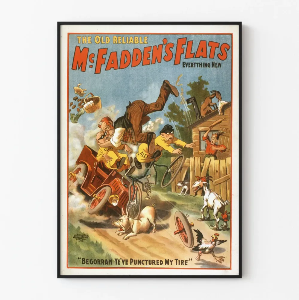 Vintagemäinen humoristinen juliste McFadden's Flats - Retroseinustarakenne sisustukseen