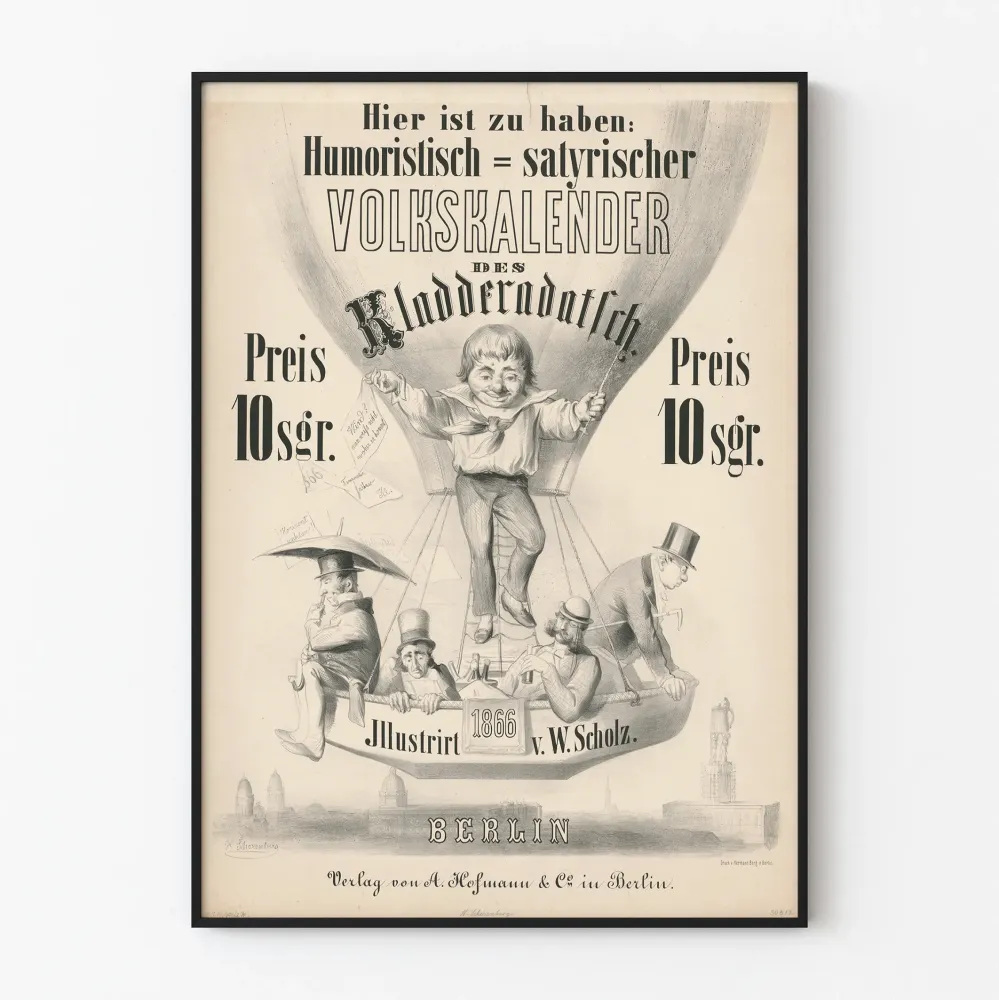 Vintagemuotokuva satiirinen kalenteri kansanomainen 1866