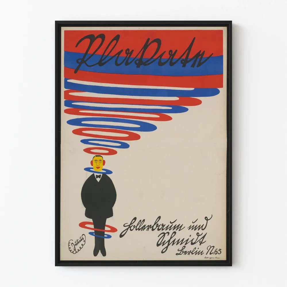 Vintagemuotokuva, tyylitelty juliste mustan, punaisen ja sinisen sävyissä