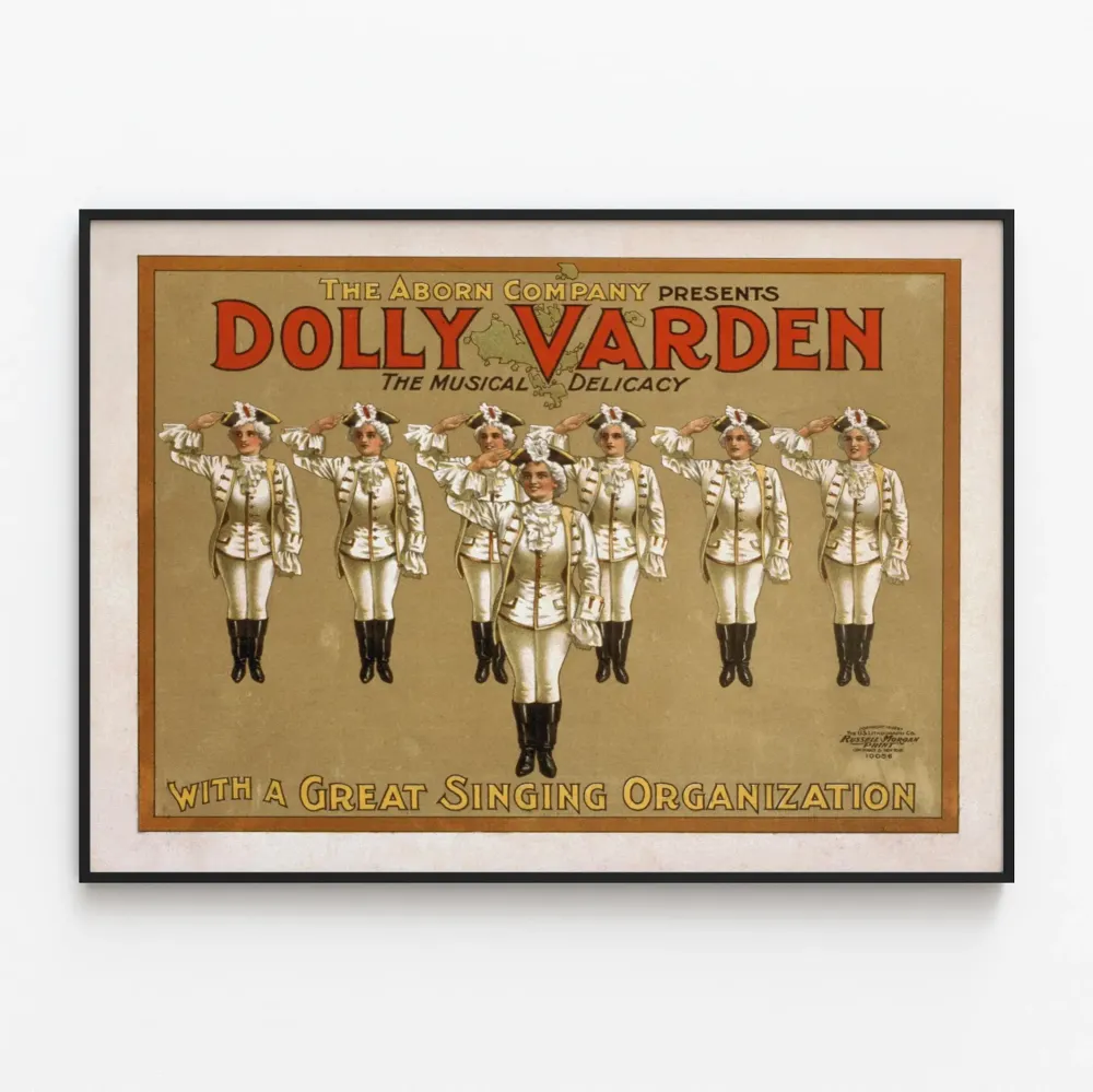 Vintagemusiikkijuliste Dolly Varden Aborn Companyltä