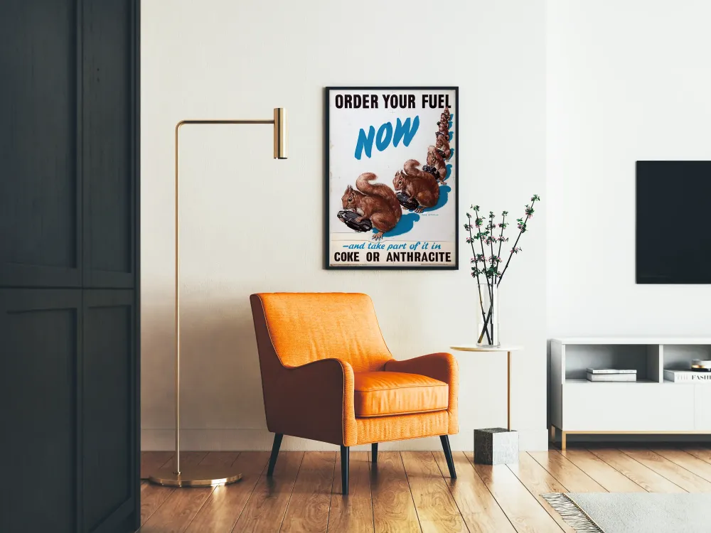 Vintage-posterit oravista ja hiilestä seinäkoristeena